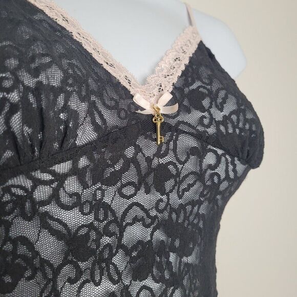 Y2k Victoria's Secret black pink lace ruffle mini slip dress party grunge M - Picture 3 of 7